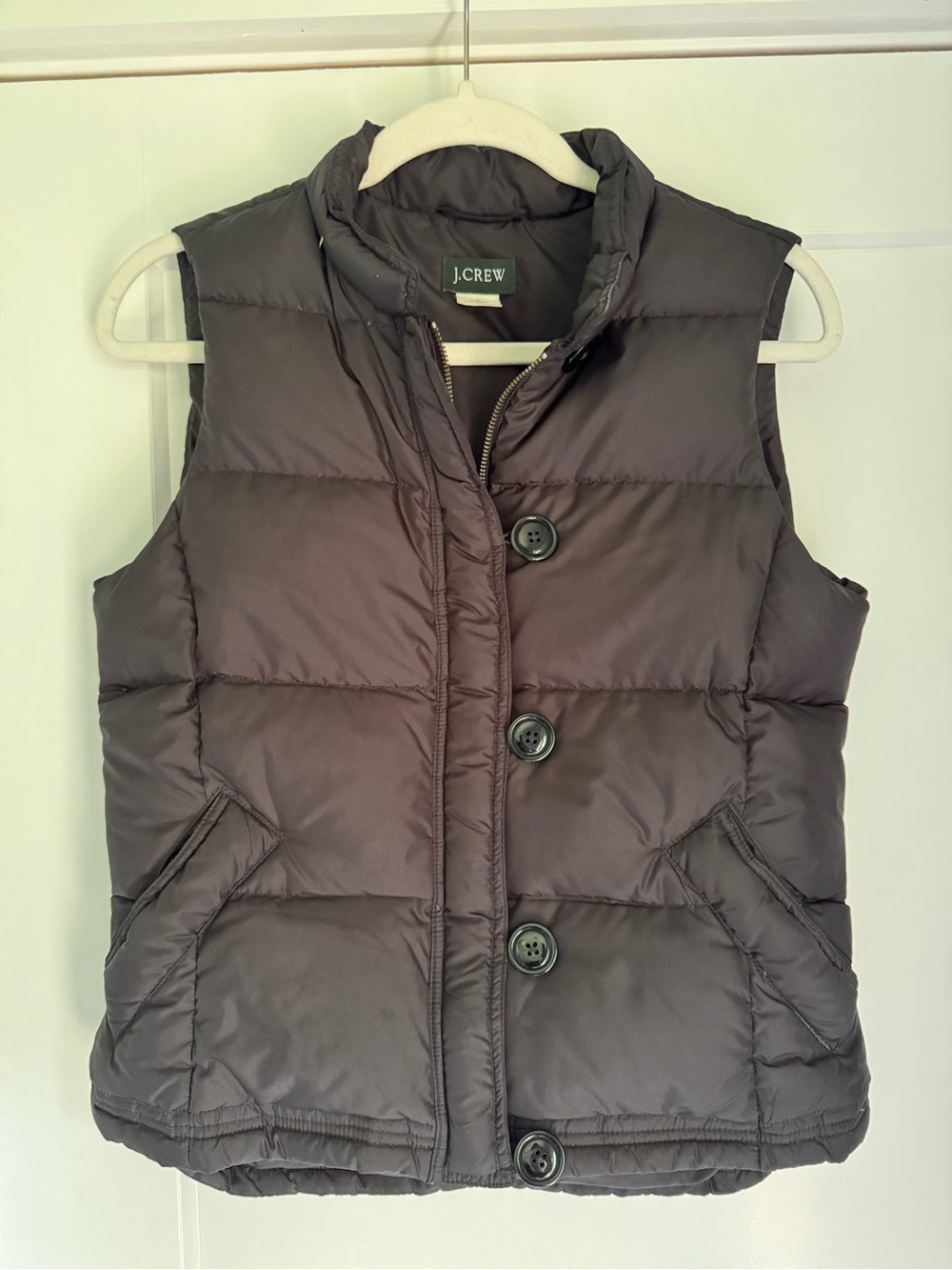 J. Crew Women's Quilted Down Filled Warm Cozy Puffer Vest w Buttons in Black S